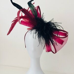 Bow Fascinator Hat Headband, Black Burgundy Bow Headband